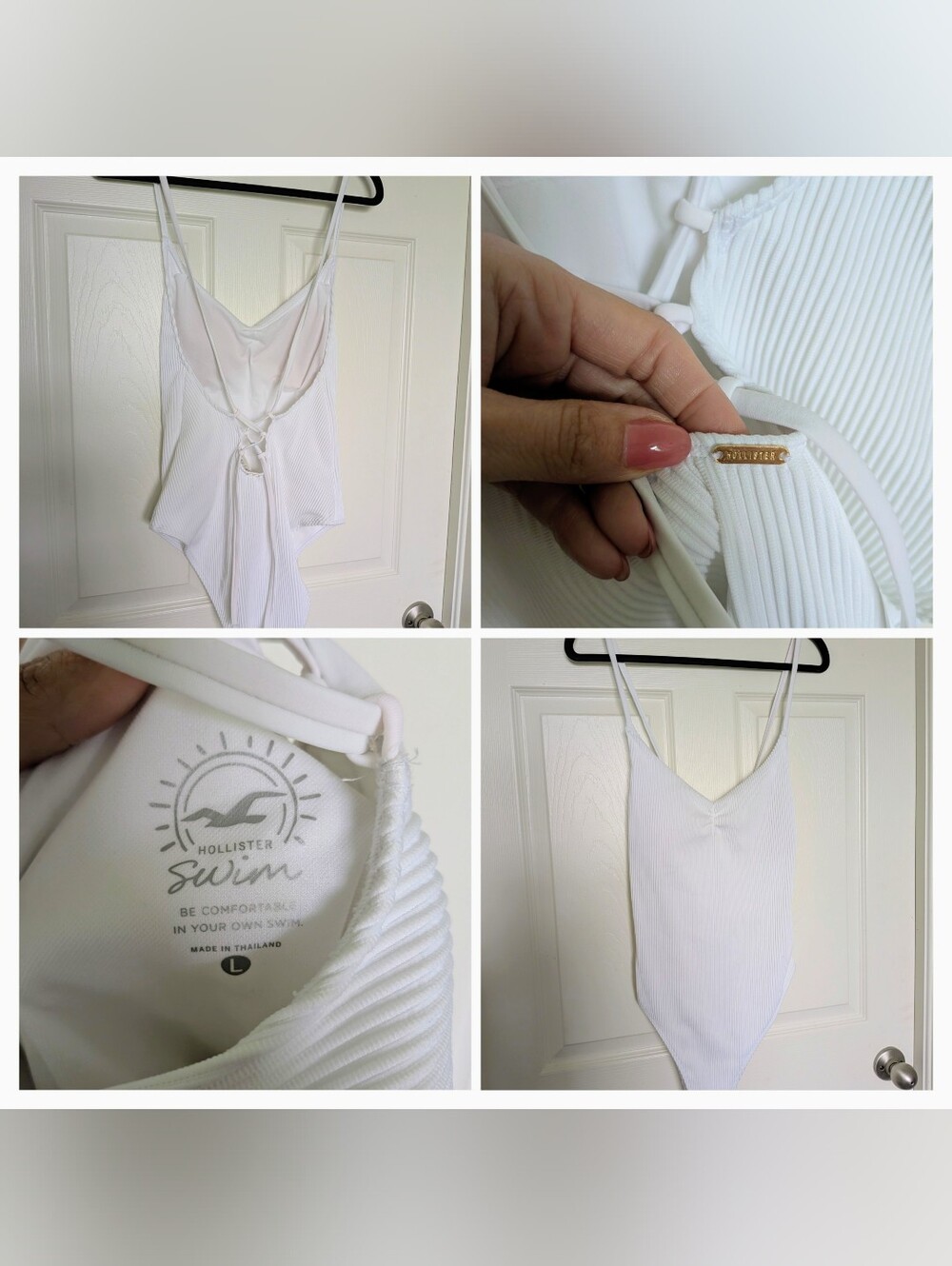 Hollister White Ribbed V-Neck One-Piece Swimsuit